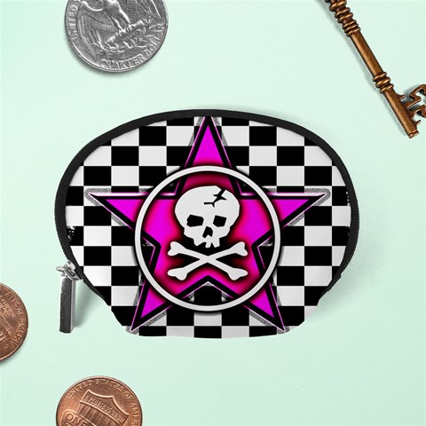 Pink Star Skull Checker Accessory Pouch (Small) from ArtsNow.com Back