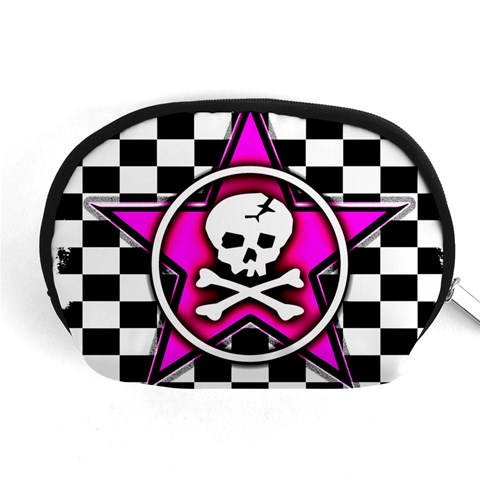 Pink Star Skull Checker Accessory Pouch (Medium) from ArtsNow.com Front