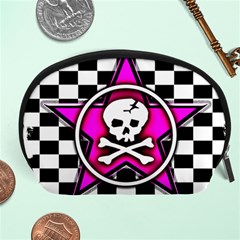 Pink Star Skull Checker Accessory Pouch (Large) from ArtsNow.com Front