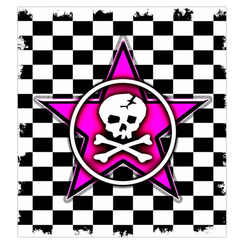 Pink Star Skull Checker Drawstring Pouch (Large) from ArtsNow.com Front