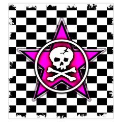 Pink Star Skull Checker Drawstring Pouch (Large) from ArtsNow.com Front