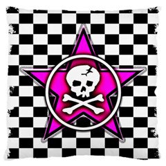 Pink Star Skull Checker Large Flano Cushion Case (Two Sides) from ArtsNow.com Front