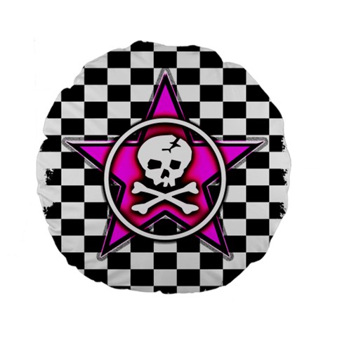 Pink Star Skull Checker Standard 15  Premium Flano Round Cushion  from ArtsNow.com Front