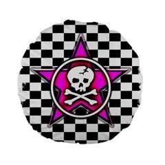 Pink Star Skull Checker Standard 15  Premium Flano Round Cushion  from ArtsNow.com Front