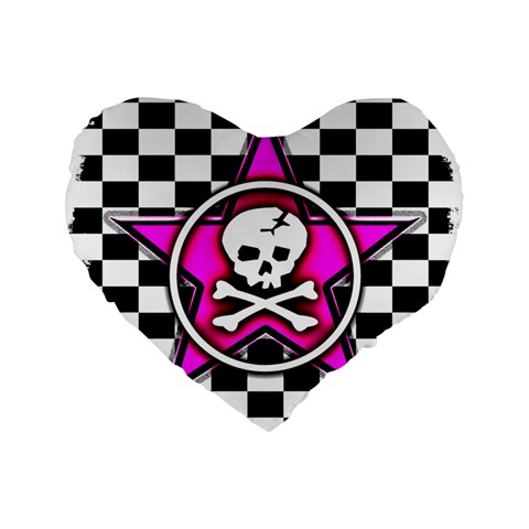 Pink Star Skull Checker Standard 16  Premium Flano Heart Shape Cushion  from ArtsNow.com Front