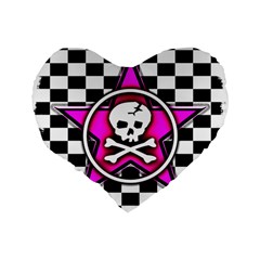 Pink Star Skull Checker Standard 16  Premium Flano Heart Shape Cushion  from ArtsNow.com Back