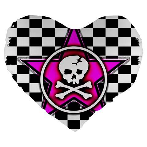 Pink Star Skull Checker Large 19  Premium Flano Heart Shape Cushion from ArtsNow.com Front