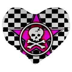 Pink Star Skull Checker Large 19  Premium Flano Heart Shape Cushion from ArtsNow.com Back