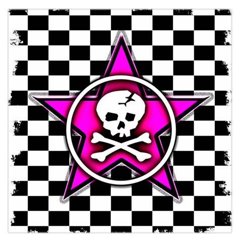 Pink Star Skull Checker Large Satin Scarf (Square) from ArtsNow.com Front