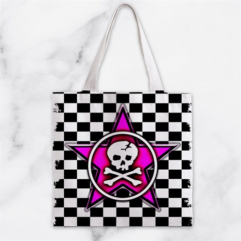 Pink Star Skull Checker Zipper Grocery Tote Bag from ArtsNow.com Back