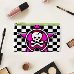 Pink Star Skull Checker Cosmetic Bag (XS) from ArtsNow.com Front