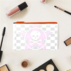 Pink Star Skull Checker Cosmetic Bag (XS) from ArtsNow.com Front