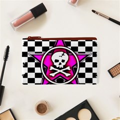 Pink Star Skull Checker Cosmetic Bag (XS) from ArtsNow.com Front