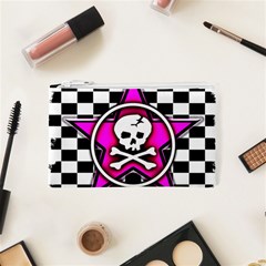 Pink Star Skull Checker Cosmetic Bag (XS) from ArtsNow.com Front