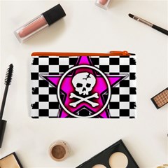 Pink Star Skull Checker Cosmetic Bag (XS) from ArtsNow.com Back