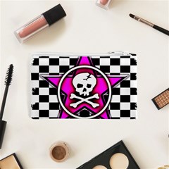 Pink Star Skull Checker Cosmetic Bag (XS) from ArtsNow.com Back