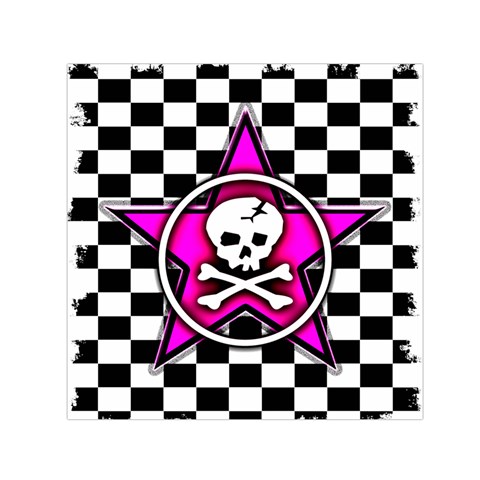 Pink Star Skull Checker Small Satin Scarf (Square) from ArtsNow.com Front