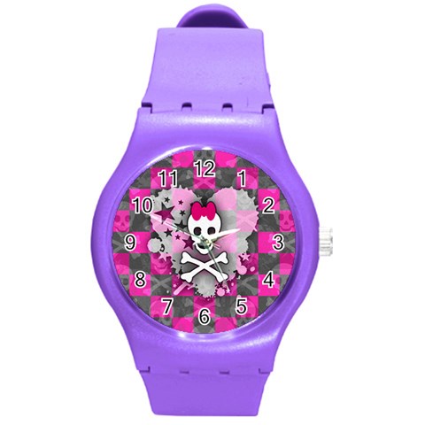 Princess Skull Heart Round Plastic Sport Watch (M) from ArtsNow.com Front