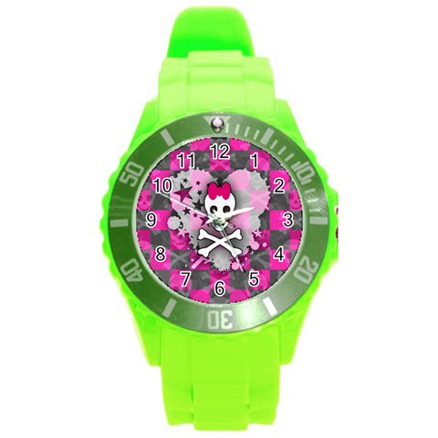 Princess Skull Heart Round Plastic Sport Watch (L) from ArtsNow.com Front