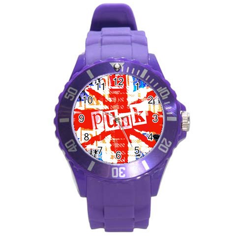 Punk Union Jack Round Plastic Sport Watch (L) from ArtsNow.com Front