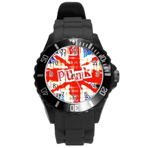 Punk Union Jack Round Plastic Sport Watch (L) from ArtsNow.com Front