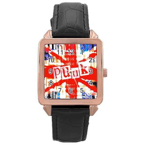 Punk Union Jack Rose Gold Leather Watch  from ArtsNow.com Front