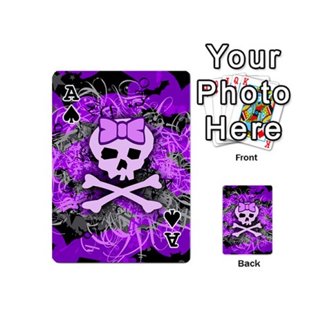 Ace Purple Girly Skull Playing Cards 54 Designs (Mini) from ArtsNow.com Front - SpadeA