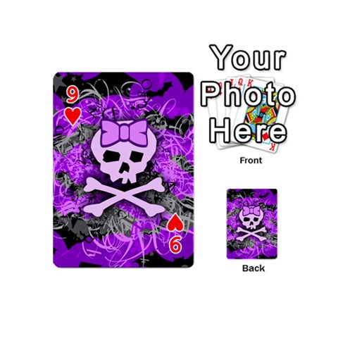 Purple Girly Skull Playing Cards 54 Designs (Mini) from ArtsNow.com Front - Heart9