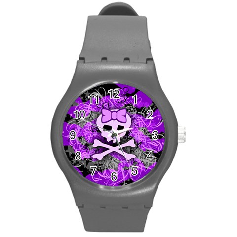 Purple Girly Skull Round Plastic Sport Watch (M) from ArtsNow.com Front