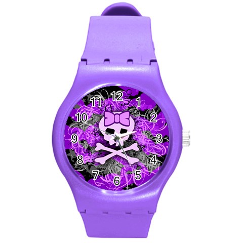 Purple Girly Skull Round Plastic Sport Watch (M) from ArtsNow.com Front