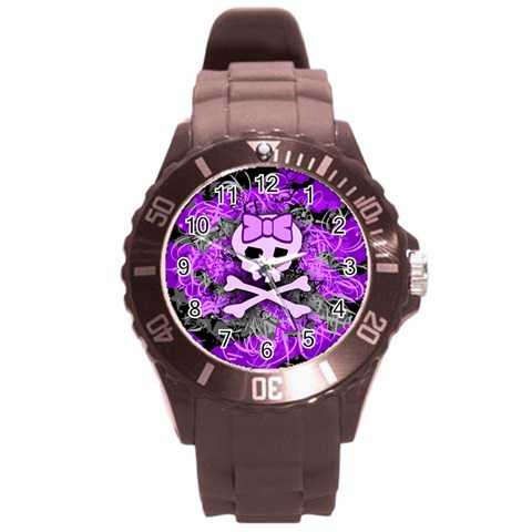 Purple Girly Skull Round Plastic Sport Watch (L) from ArtsNow.com Front