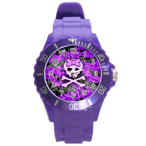 Purple Girly Skull Round Plastic Sport Watch (L) from ArtsNow.com Front