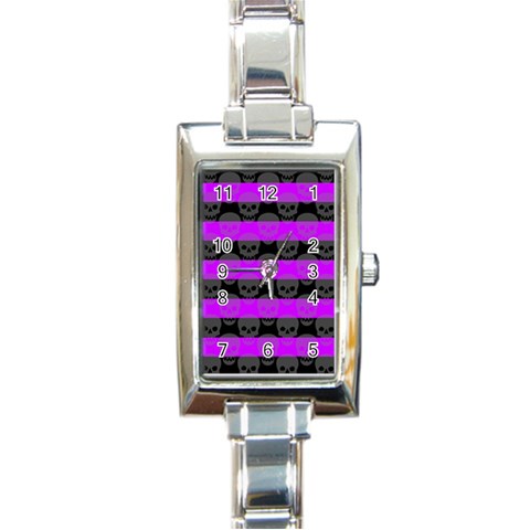 Purple Goth Skulls  Rectangle Italian Charm Watch from ArtsNow.com Front