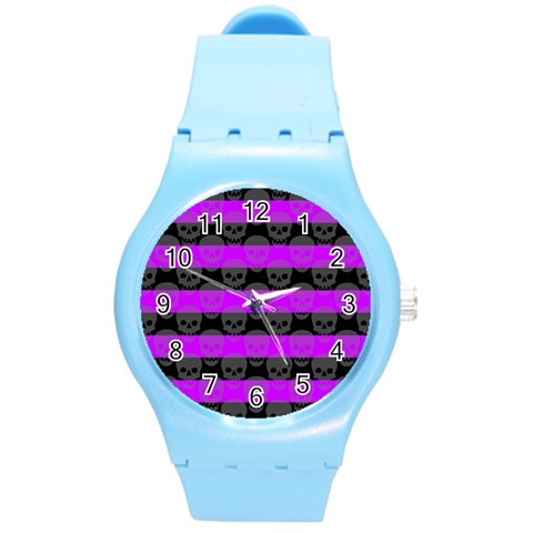 Purple Goth Skulls  Round Plastic Sport Watch (M) from ArtsNow.com Front