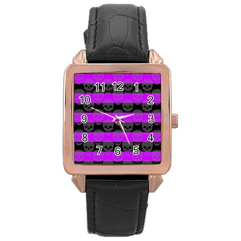 Purple Goth Skulls  Rose Gold Leather Watch  from ArtsNow.com Front