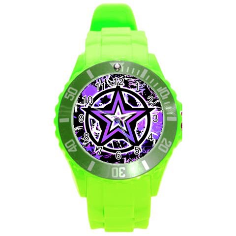 Purple Star Round Plastic Sport Watch (L) from ArtsNow.com Front