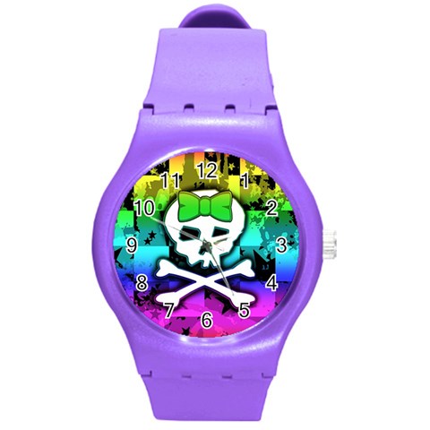 Rainbow Skull Round Plastic Sport Watch (M) from ArtsNow.com Front