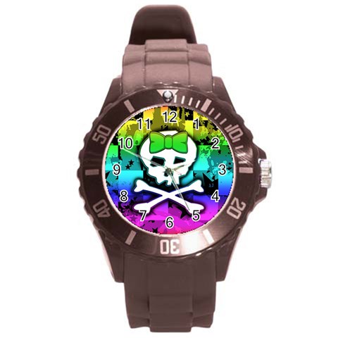 Rainbow Skull Round Plastic Sport Watch (L) from ArtsNow.com Front