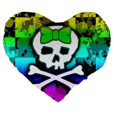 Rainbow Skull Large 19  Premium Flano Heart Shape Cushion from ArtsNow.com Front