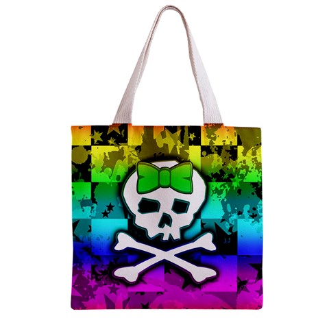 Rainbow Skull Zipper Grocery Tote Bag from ArtsNow.com Back