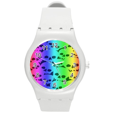 Rainbow Skull Collection Round Plastic Sport Watch (M) from ArtsNow.com Front