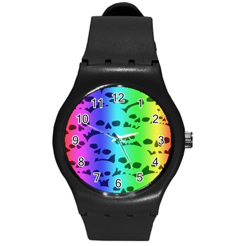 Rainbow Skull Collection Round Plastic Sport Watch (M) from ArtsNow.com Front