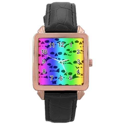 Rainbow Skull Collection Rose Gold Leather Watch  from ArtsNow.com Front