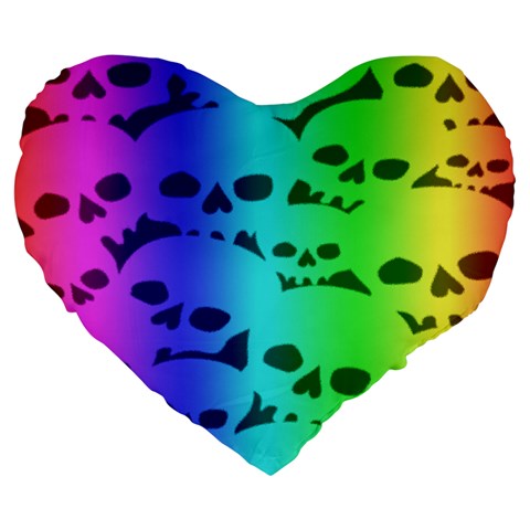 Rainbow Skull Collection Large 19  Premium Flano Heart Shape Cushion from ArtsNow.com Front