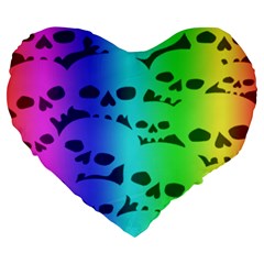 Rainbow Skull Collection Large 19  Premium Flano Heart Shape Cushion from ArtsNow.com Front