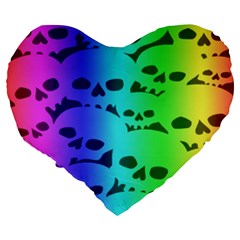 Rainbow Skull Collection Large 19  Premium Flano Heart Shape Cushion from ArtsNow.com Back