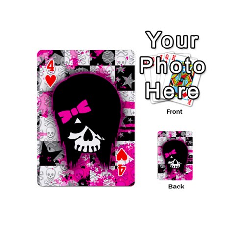 Scene Kid Girl Skull Playing Cards 54 Designs (Mini) from ArtsNow.com Front - Heart4