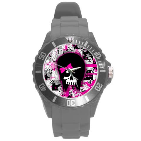 Scene Kid Girl Skull Round Plastic Sport Watch (L) from ArtsNow.com Front