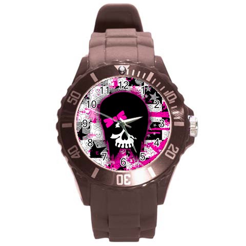 Scene Kid Girl Skull Round Plastic Sport Watch (L) from ArtsNow.com Front