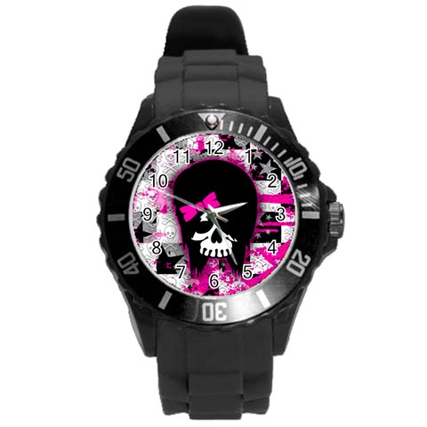 Scene Kid Girl Skull Round Plastic Sport Watch (L) from ArtsNow.com Front